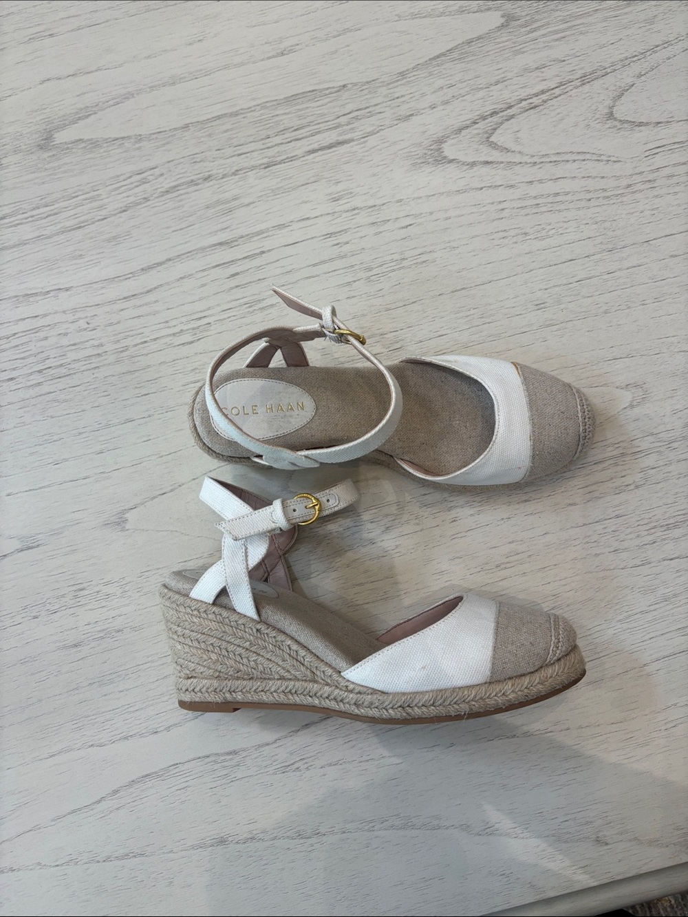 Women’s size 8- Cole Haan White and Beige Espadrille Wedge Sandals